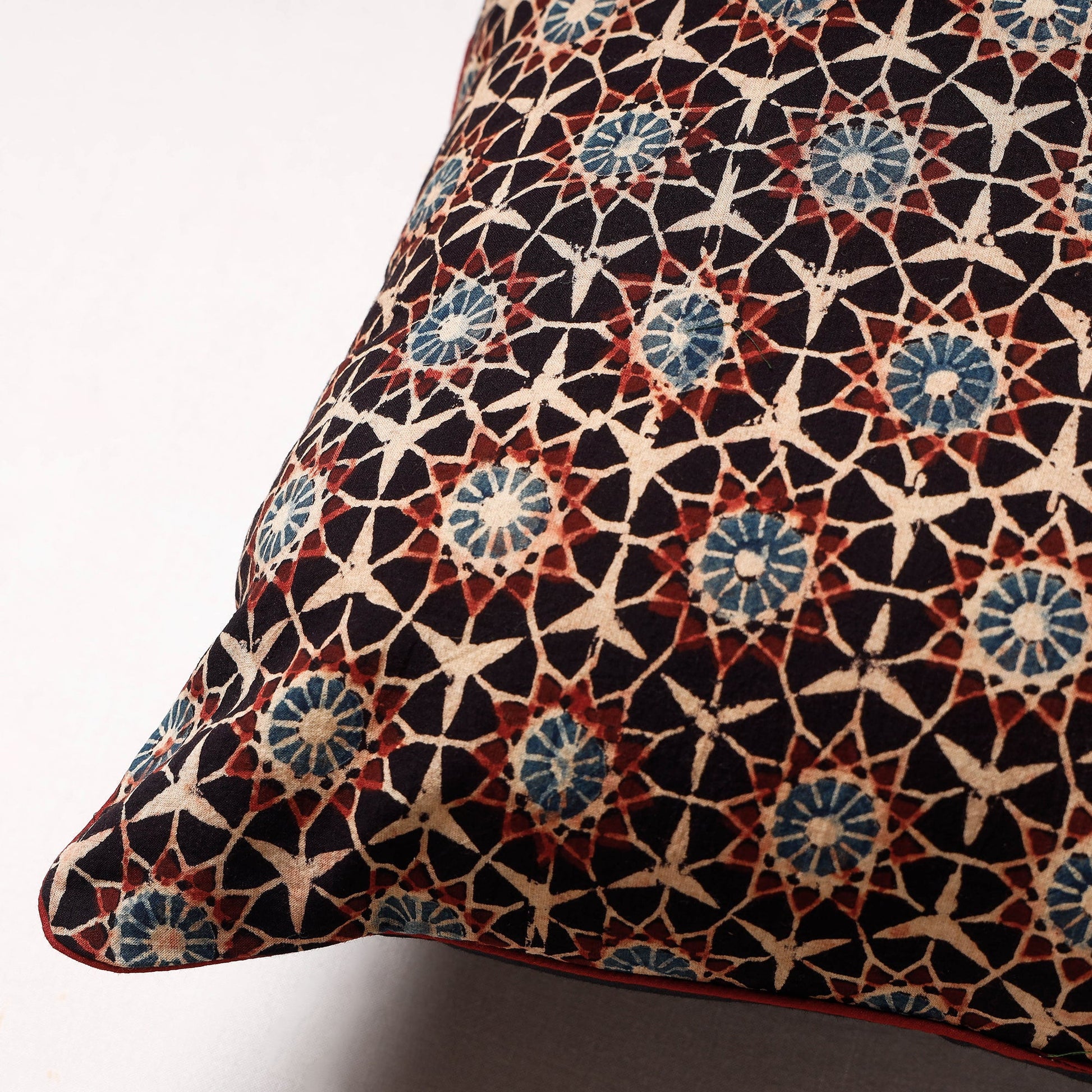 Brown - Ajrakh Block Printed Cotton Cushion Cover (16 x 16 in)