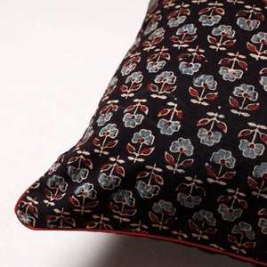Black - Ajrakh Block Printed Cotton Cushion Cover (16 x 16 in)