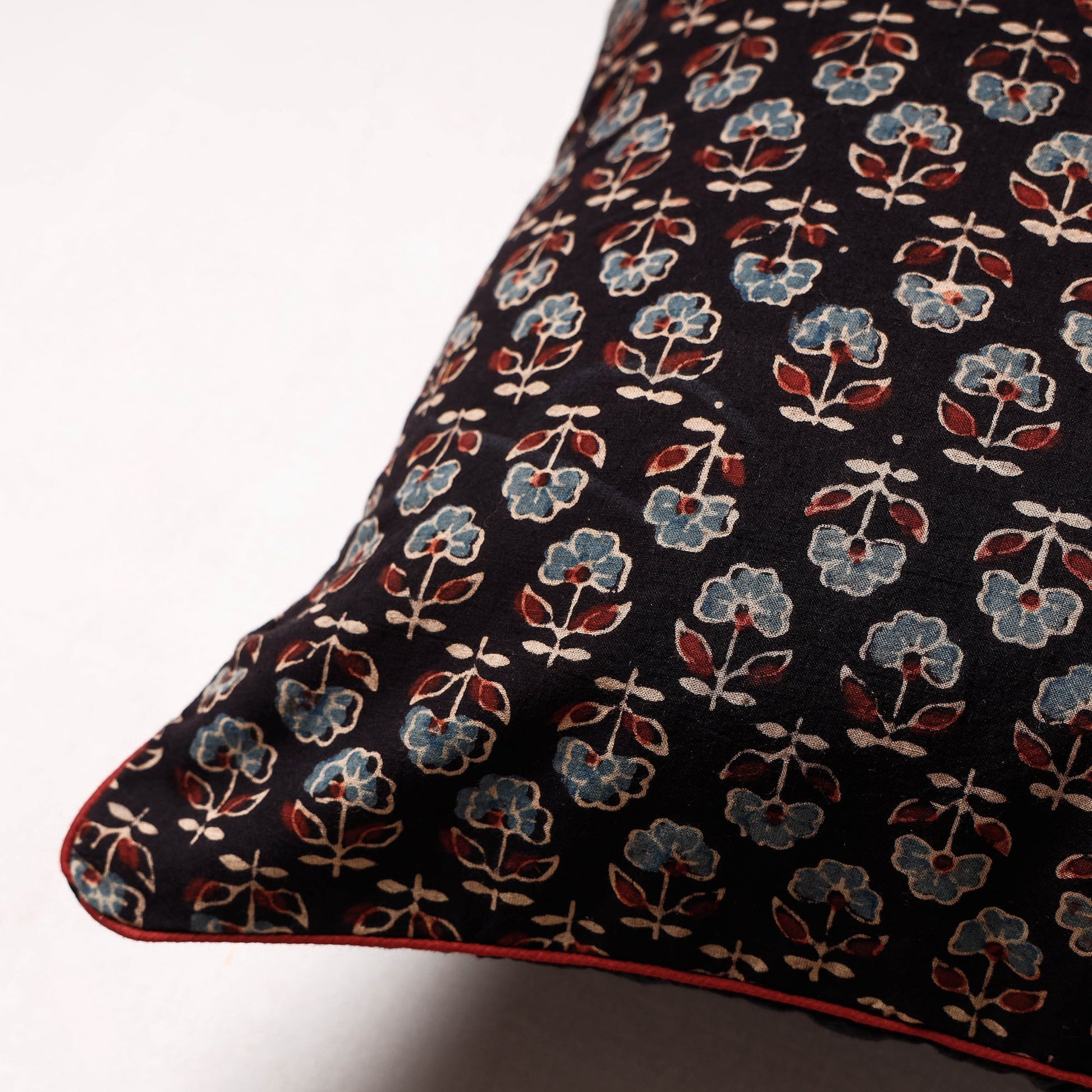 Black - Ajrakh Block Printed Cotton Cushion Cover (16 x 16 in)