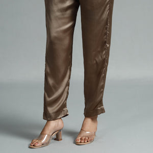 Brown - Plain Modal Silk Elasticated Pant