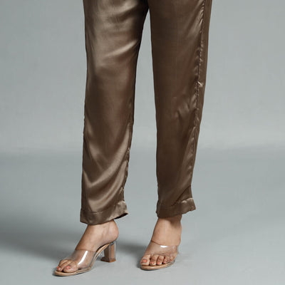 Brown - Plain Modal Silk Elasticated Pant
