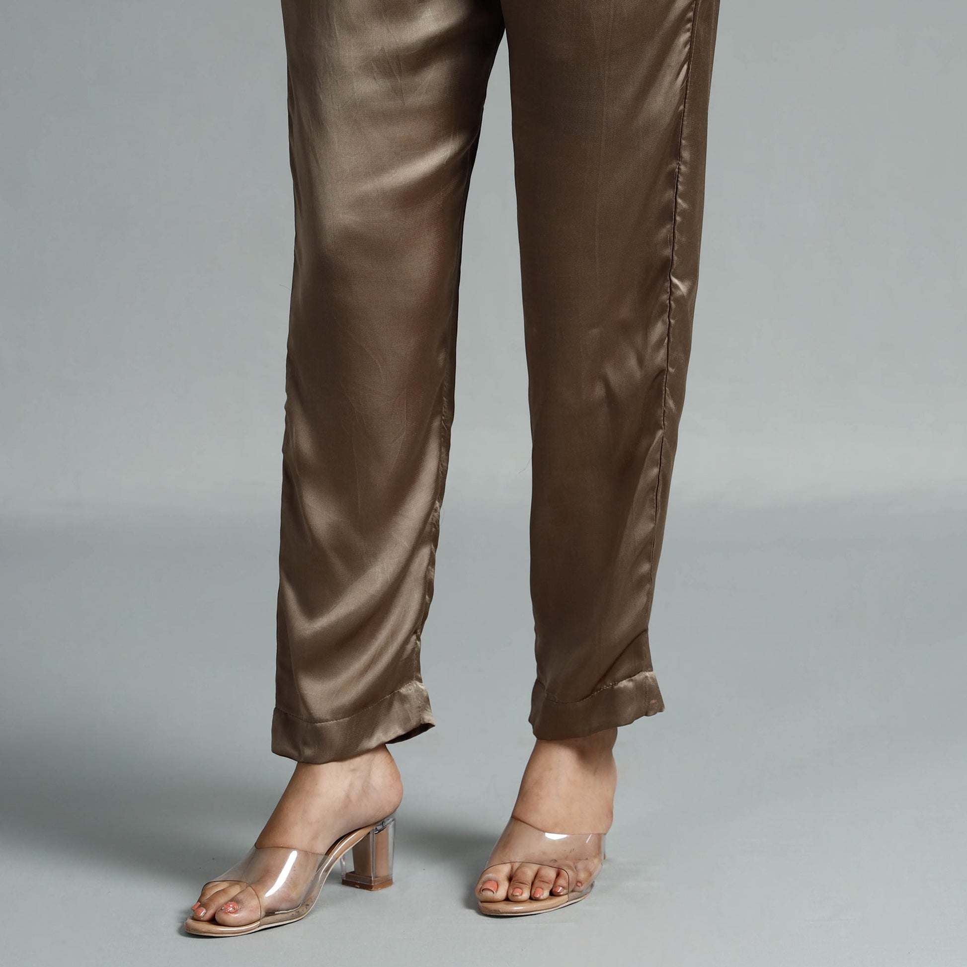 Brown - Plain Modal Silk Elasticated Pant
