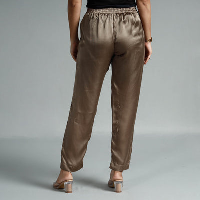 Brown - Plain Modal Silk Elasticated Pant
