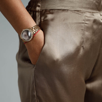 Brown - Plain Modal Silk Elasticated Pant