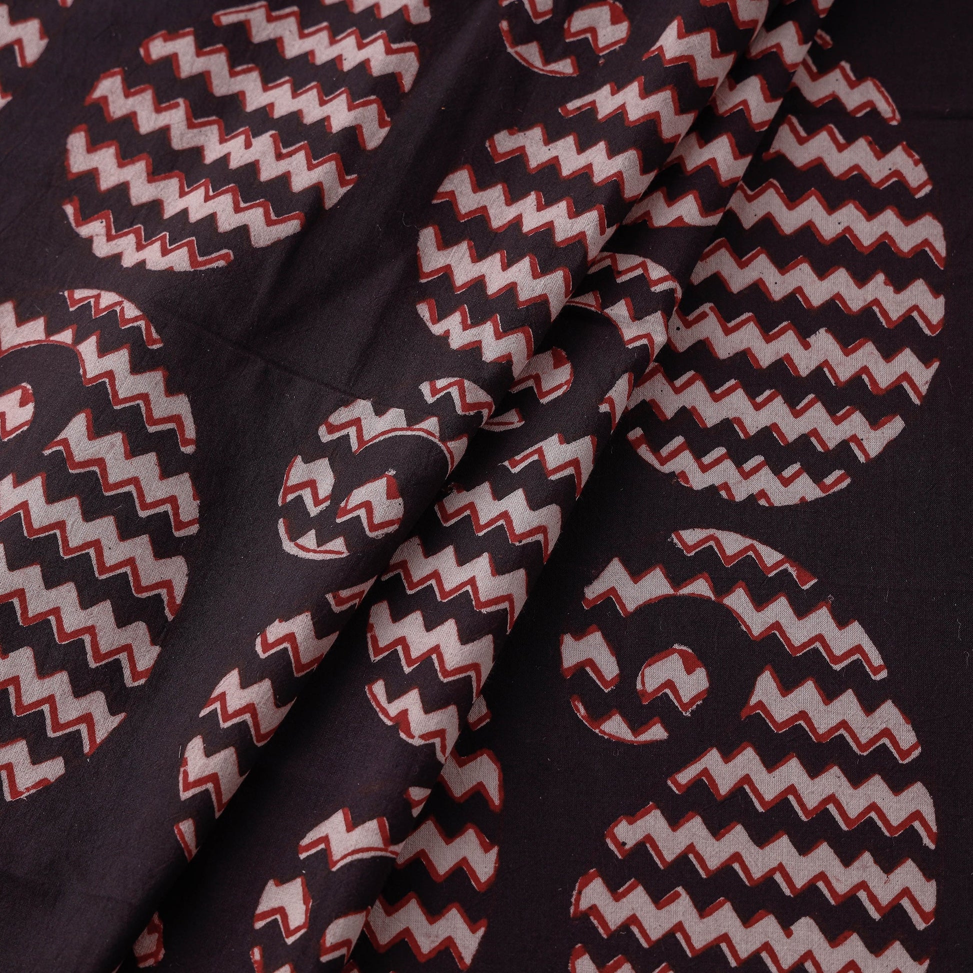 Black - Bagh Block Printed Natural Dyed Cotton Fabric