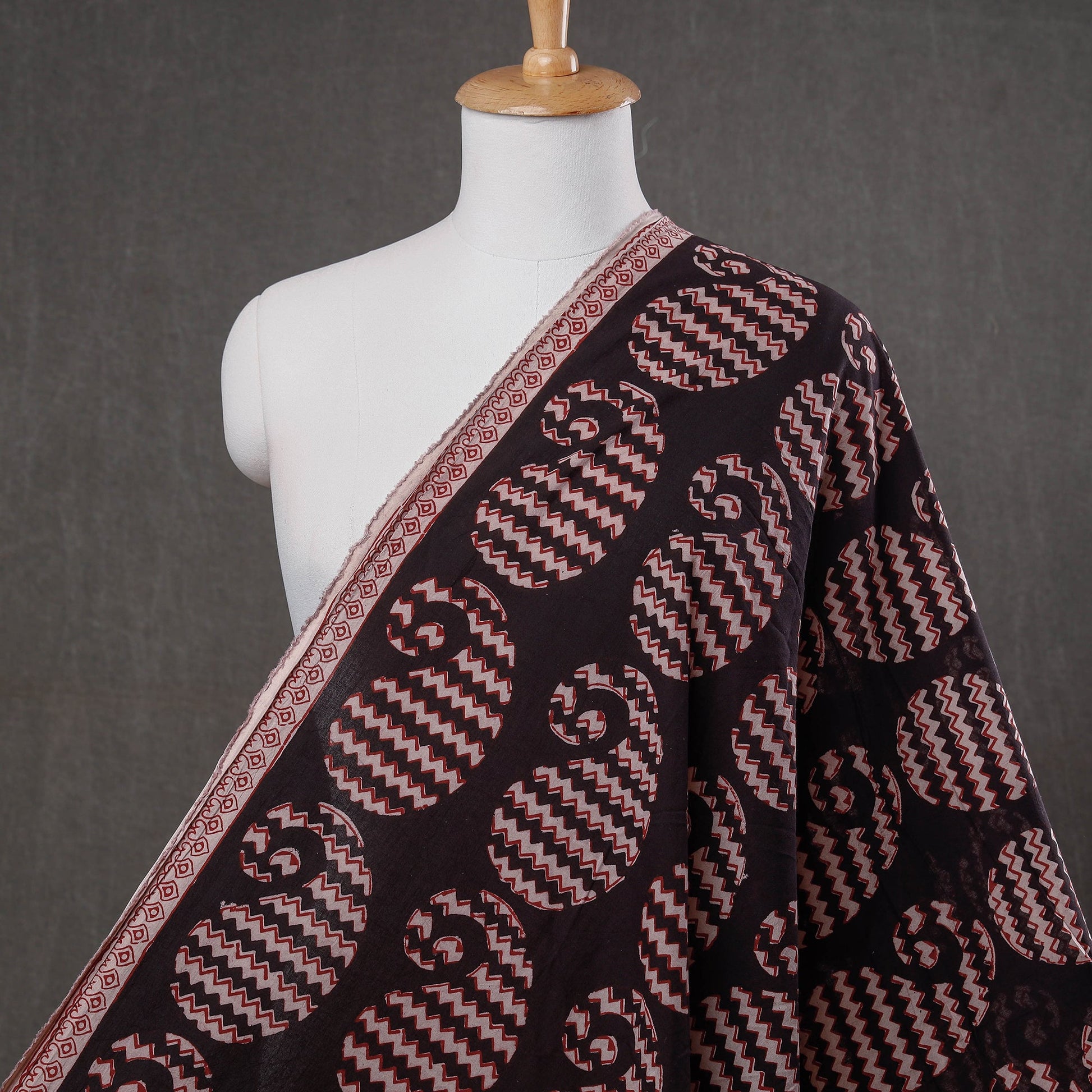 Black - Bagh Block Printed Natural Dyed Cotton Fabric