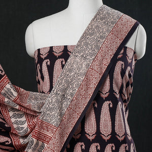 Black - 3pc Natural Dyed Cotton Bagh Print Suit Material Set
