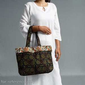 Black - Hand Block Printed Laminated Jute Shoulder Bag