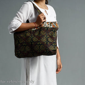 Black - Hand Block Printed Laminated Jute Shoulder Bag