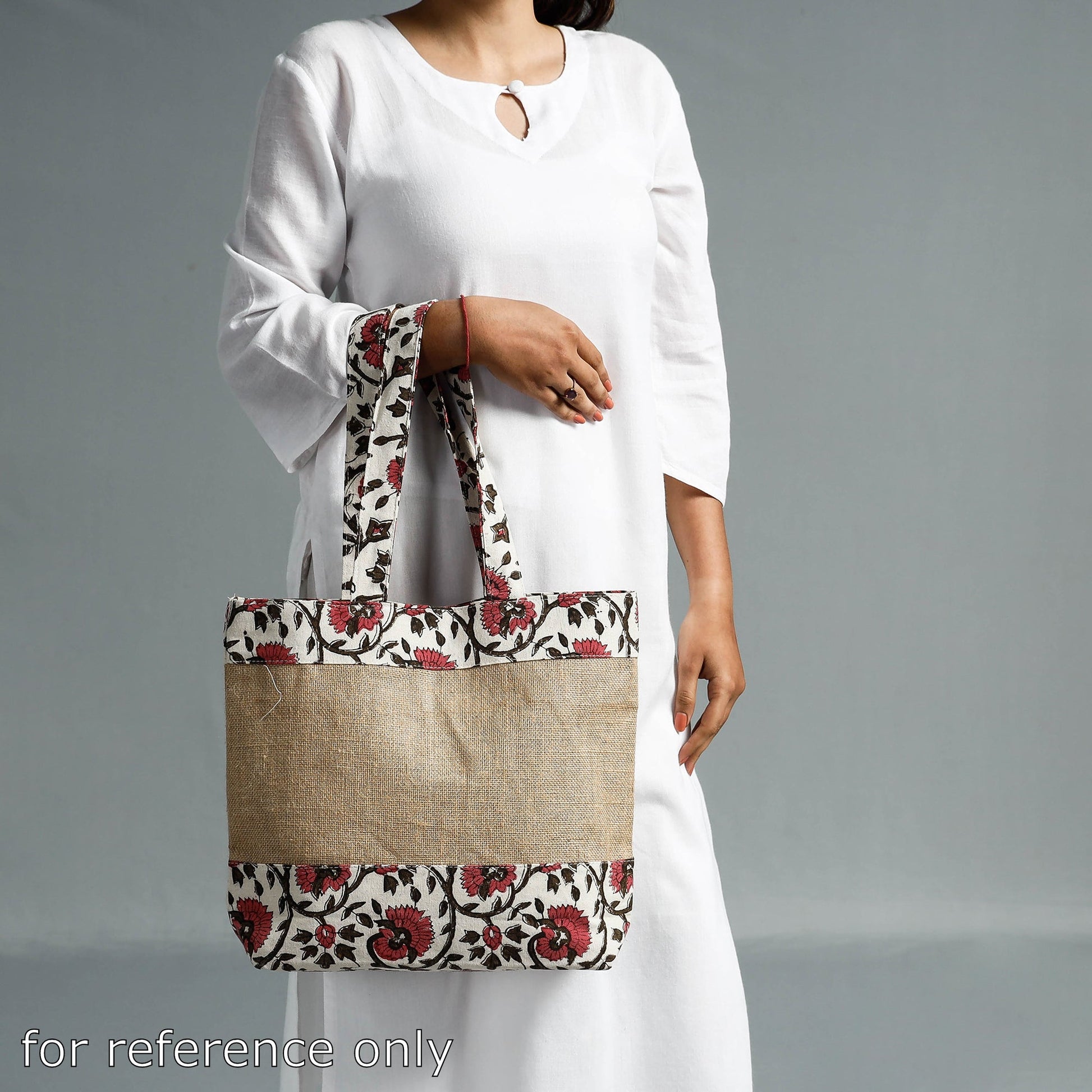 Beige - Hand Block Printed Jute Shoulder Bag