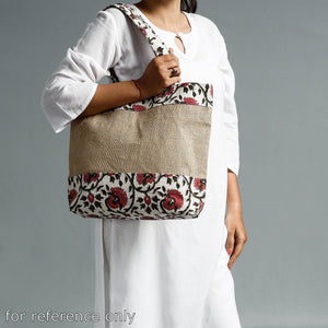 Beige - Hand Block Printed Jute Shoulder Bag