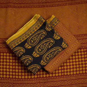 Black - 3pc Natural Dyed Cotton Bagh Print Suit Material Set