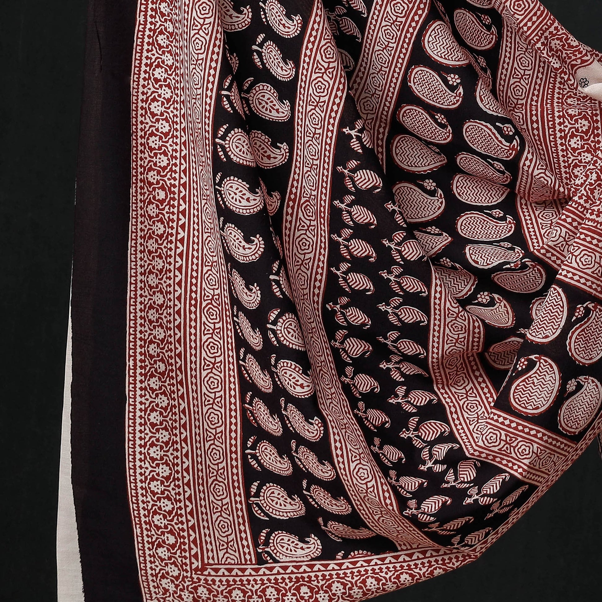 Black - 3pc Natural Dyed Cotton Bagh Print Suit Material Set