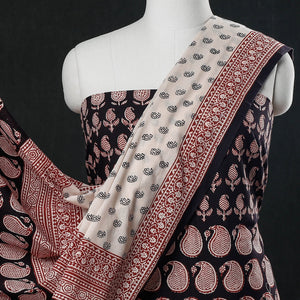 Black - 3pc Natural Dyed Cotton Bagh Print Suit Material Set