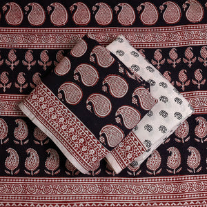 Black - 3pc Natural Dyed Cotton Bagh Print Suit Material Set