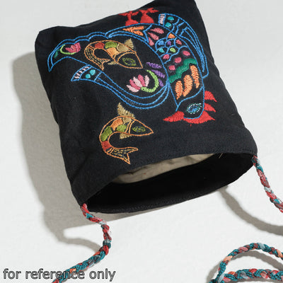 Brown - Cotton Fabric Hand Embroidered Sling Bag