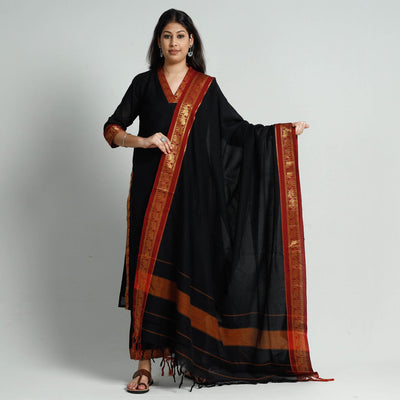 Black Dharwad Cotton Kurta with Palazzo & Dupatta Set