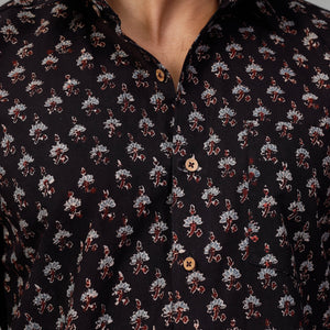 Black - Ajrakh Block Printed Cotton Men Full Sleeve Shirt