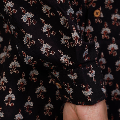 Black - Ajrakh Block Printed Cotton Men Full Sleeve Shirt