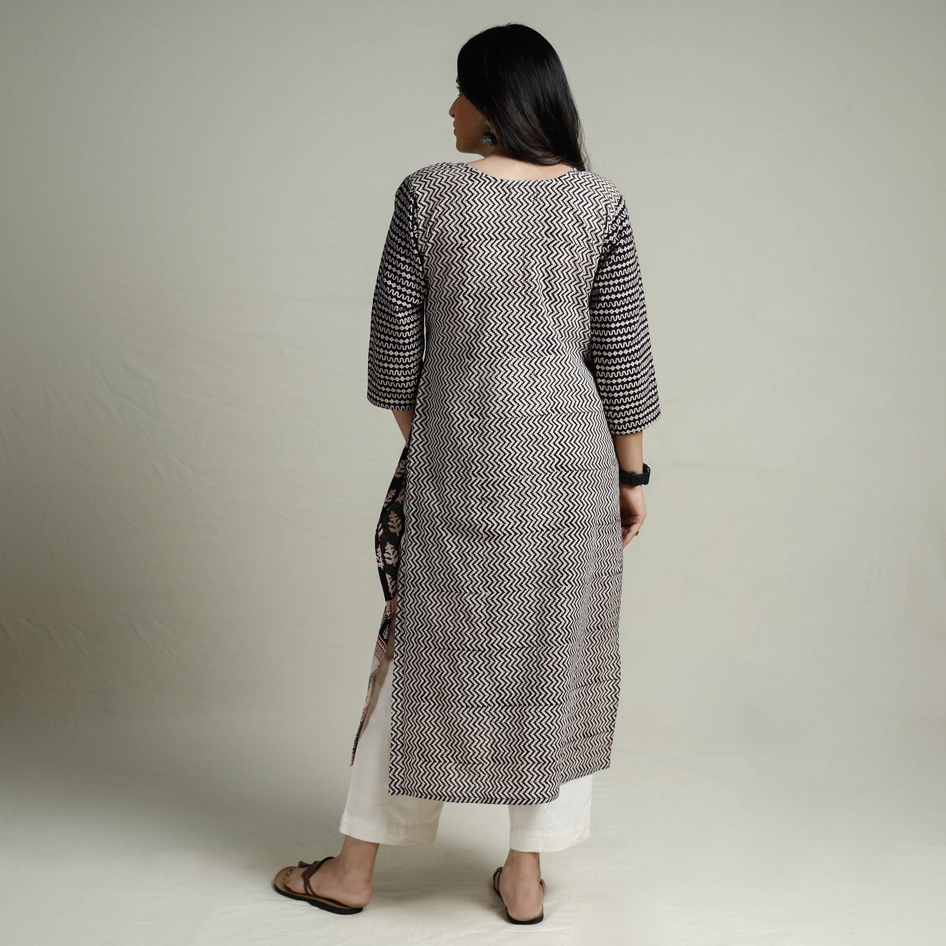 Black - Block Print Cotton Straight Bagh Kurta