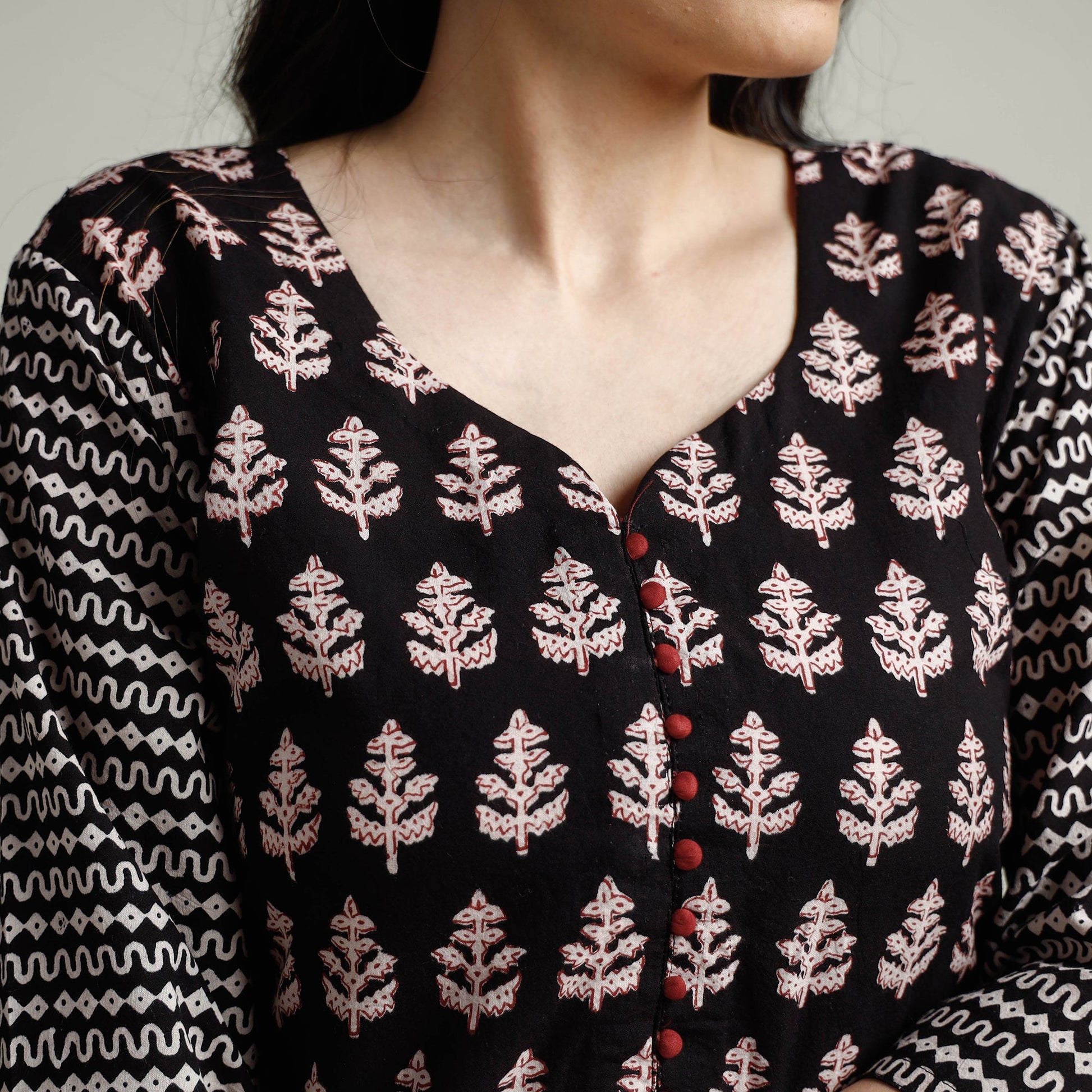 Black - Block Print Cotton Straight Bagh Kurta