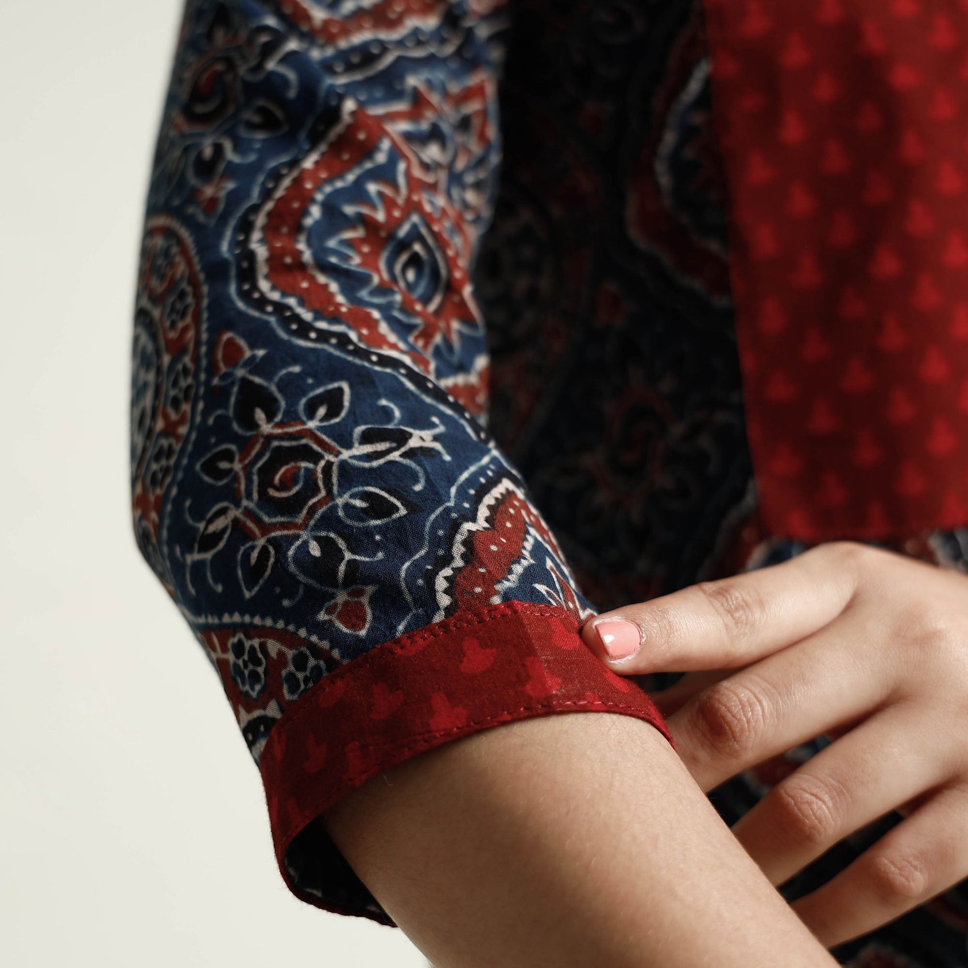 Blue - Ajrakh Block Printed Cotton Kurta with Palazzo Set