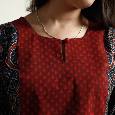 Blue - Ajrakh Block Printed Cotton Kurta with Palazzo Set
