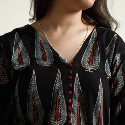 Black - Ajrakh Block Printed Cotton Kurta with Palazzo Set