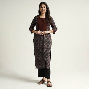 Black - Ajrakh Block Printed Cotton Kurta with Palazzo Set