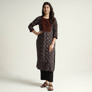 Black - Ajrakh Block Printed Cotton Kurta with Palazzo Set