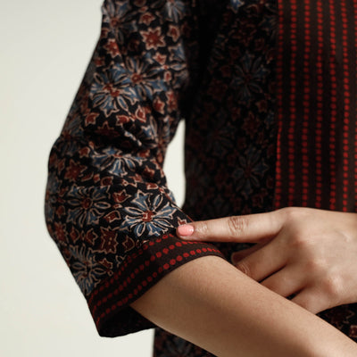 Black - Ajrakh Block Printed Cotton Kurta with Palazzo Set