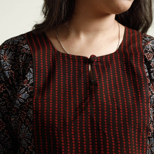 Black - Ajrakh Block Printed Cotton Kurta with Palazzo Set