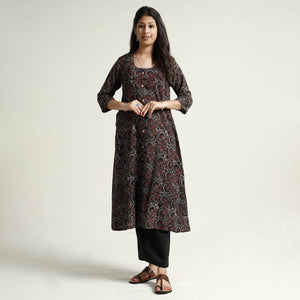 Black - Ajrakh Block Printed Cotton Kurta with Palazzo Set