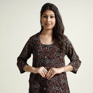 Black - Ajrakh Block Printed Cotton Kurta with Palazzo Set