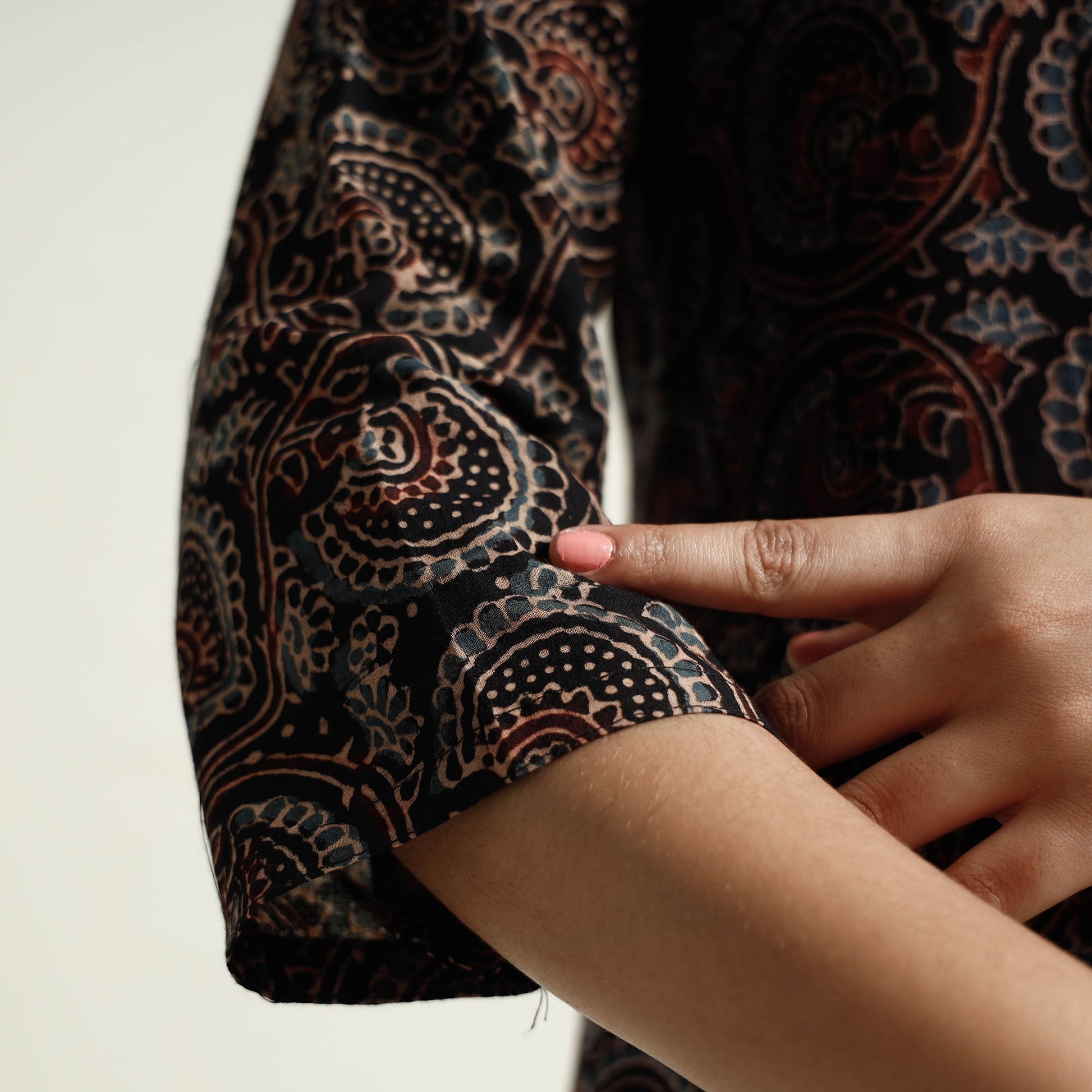 Black - Ajrakh Block Printed Cotton Kurta with Palazzo Set