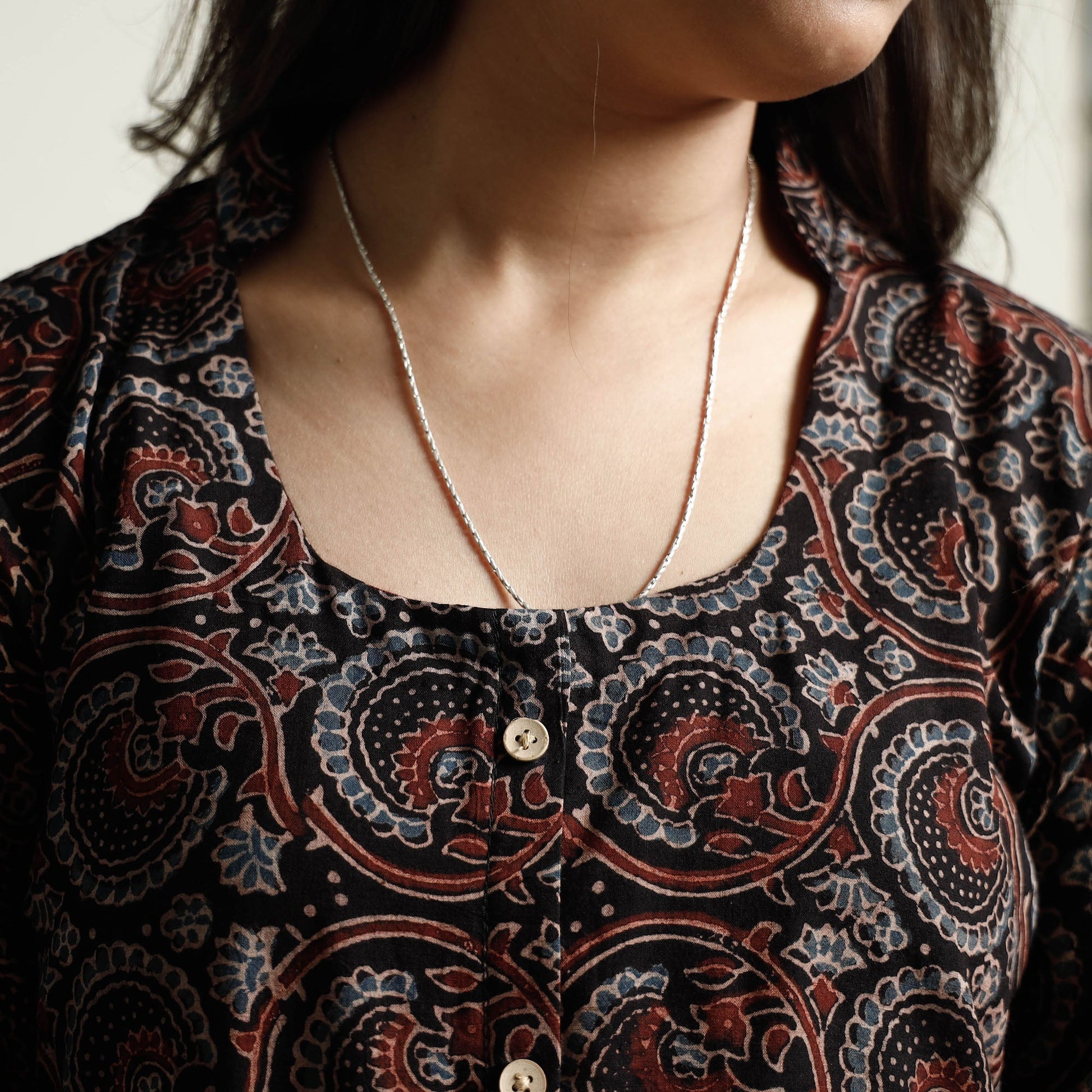 Black - Ajrakh Block Printed Cotton Kurta with Palazzo Set