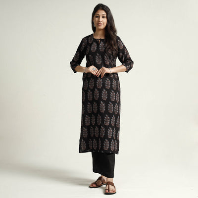 Black - Ajrakh Block Printed Cotton Kurta with Palazzo Set