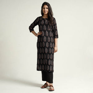Black - Ajrakh Block Printed Cotton Kurta with Palazzo Set
