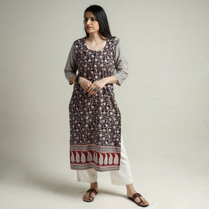 Black - Block Print Cotton Straight Bagh Kurta