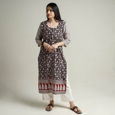 Black - Block Print Cotton Straight Bagh Kurta