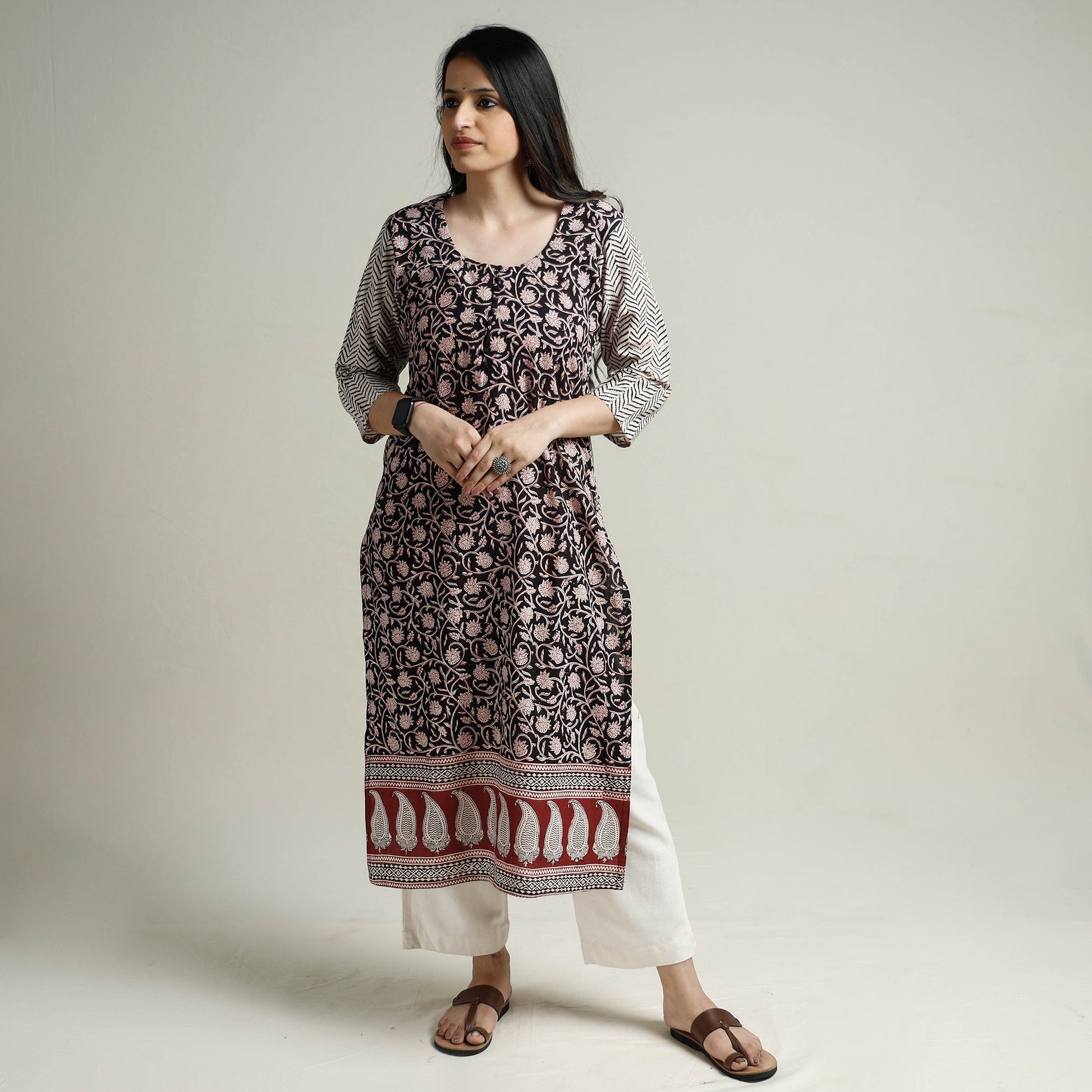 Black - Block Print Cotton Straight Bagh Kurta