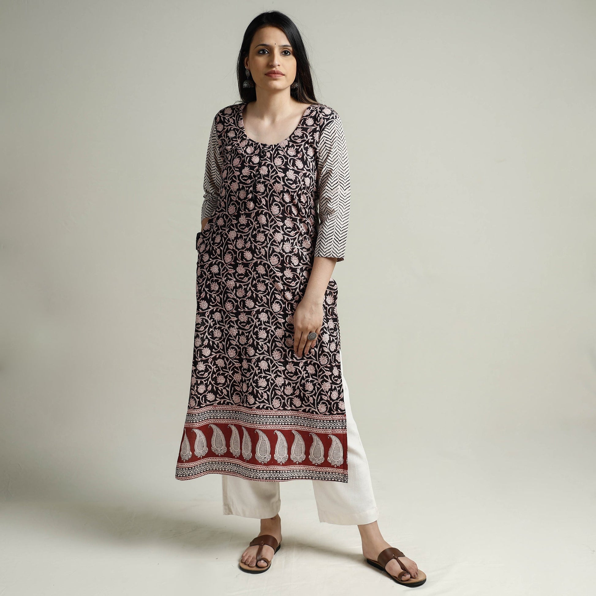 Black - Block Print Cotton Straight Bagh Kurta