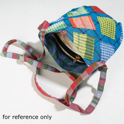 Blue - Gamcha Fabric Hand Embroidered Sling Bag