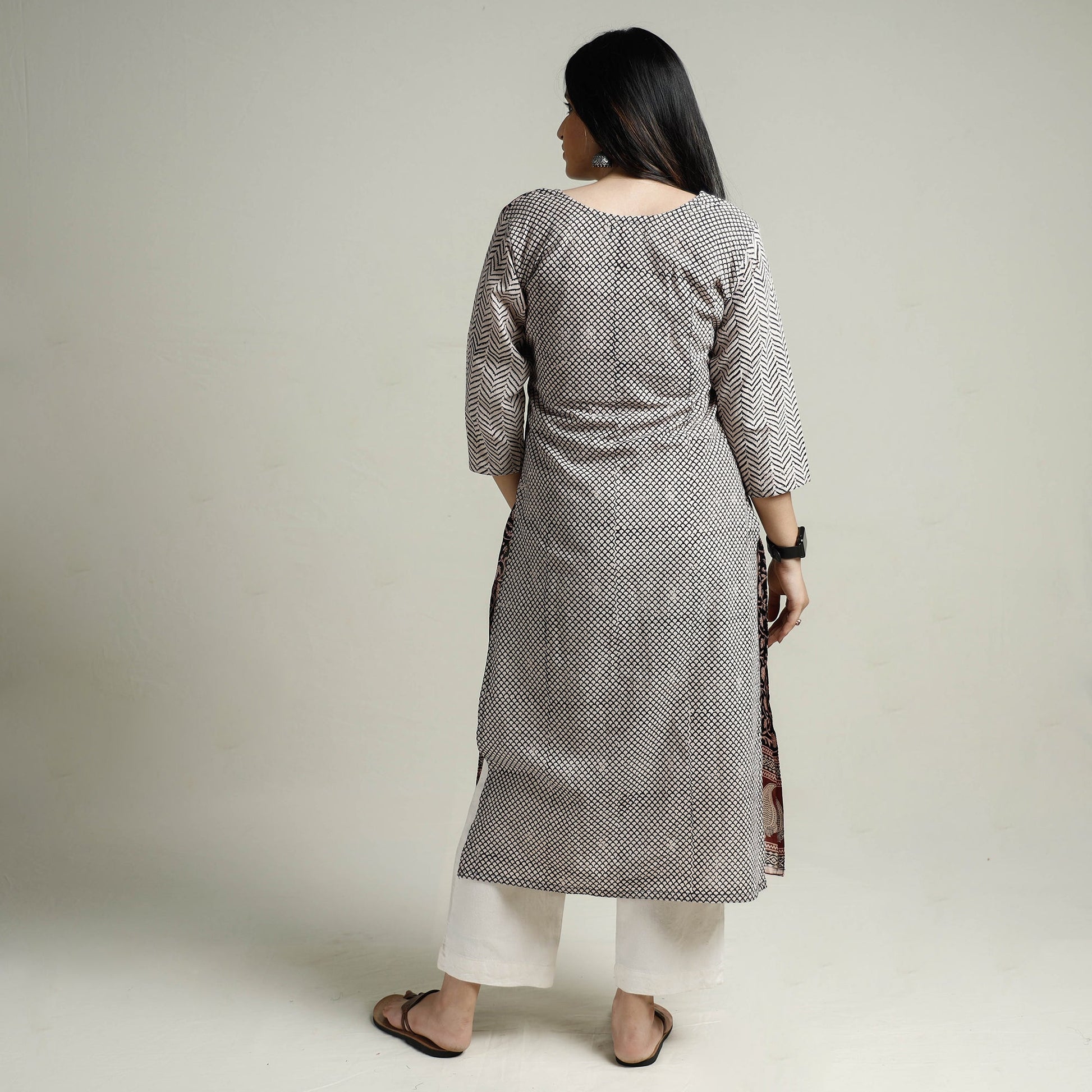 Black - Block Print Cotton Straight Bagh Kurta