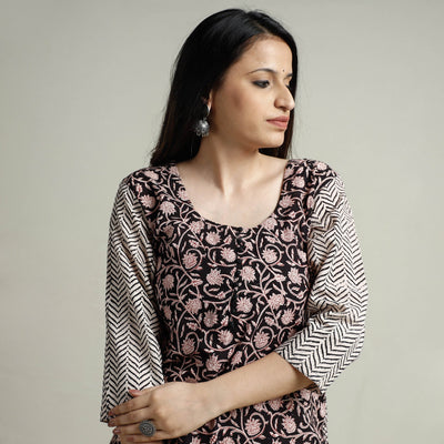 Black - Block Print Cotton Straight Bagh Kurta