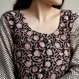 Black - Block Print Cotton Straight Bagh Kurta