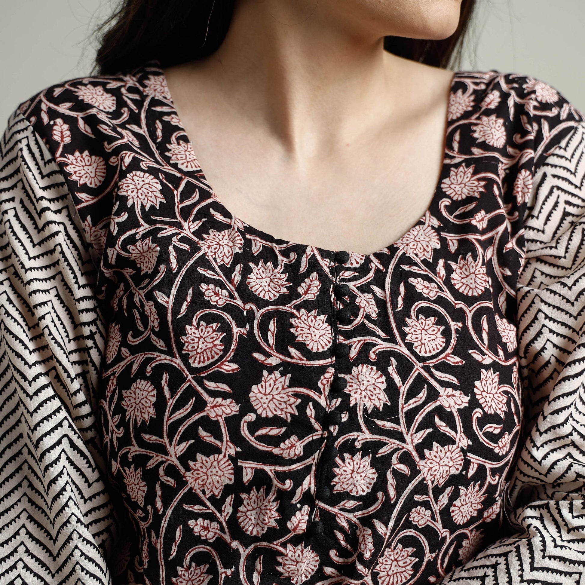 Black - Block Print Cotton Straight Bagh Kurta