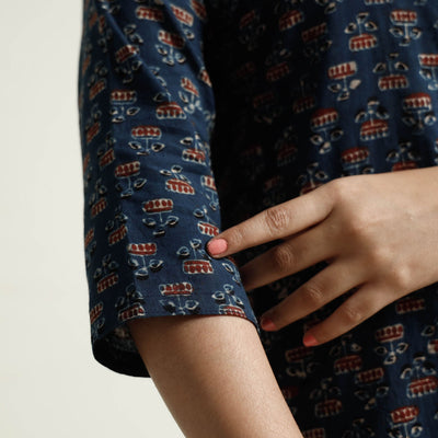 Blue - Ajrakh Block Printed Cotton Kurta with Palazzo Set