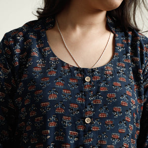 Blue - Ajrakh Block Printed Cotton Kurta with Palazzo Set