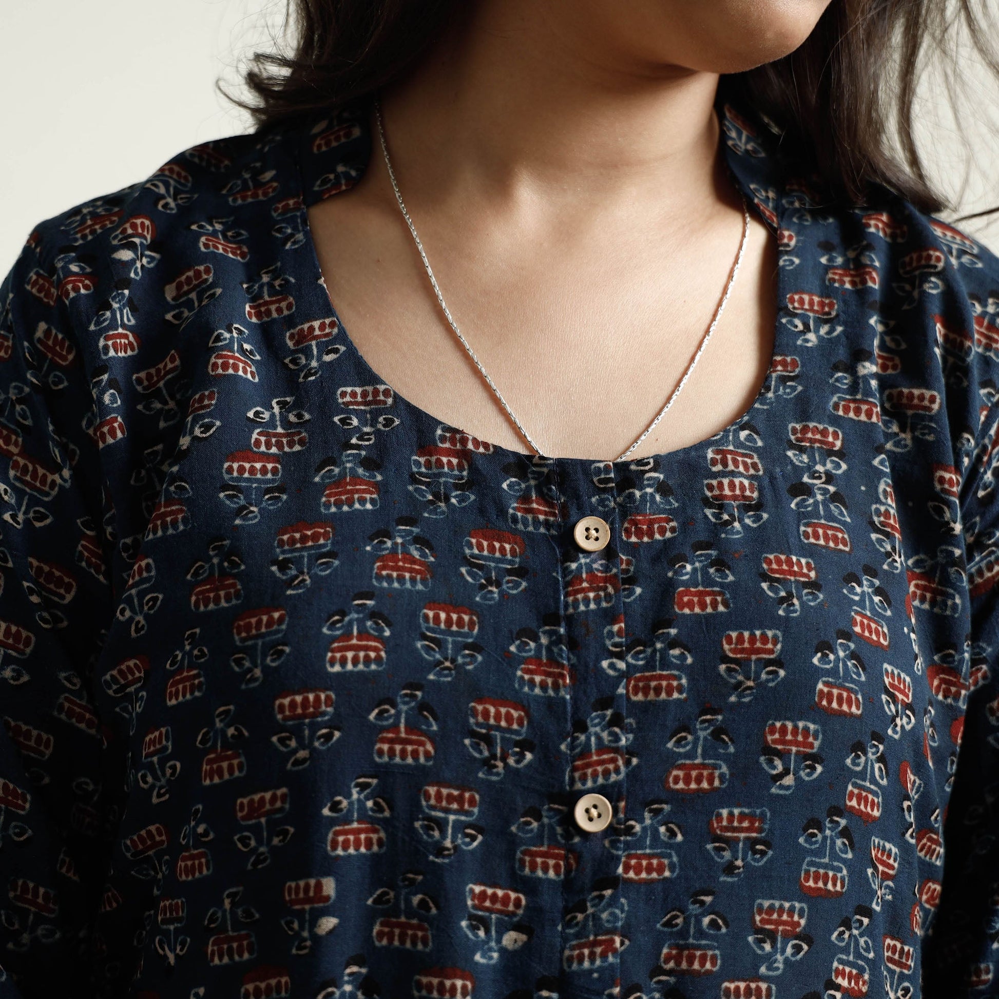 Blue - Ajrakh Block Printed Cotton Kurta with Palazzo Set